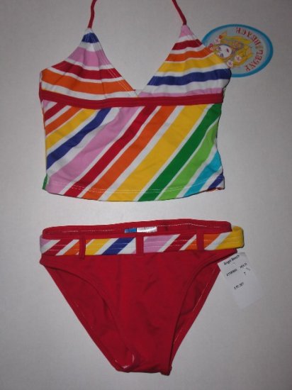New Angel Beach Girls two piece multi colored bikini size 7