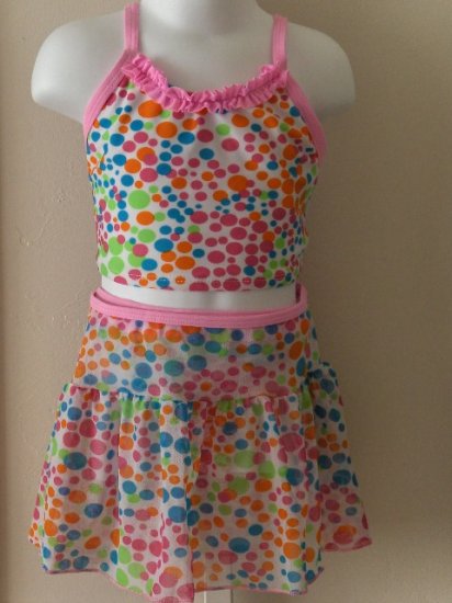 New Girls Green Dog polka dot three piece swimsuit set top, bottom, coverup skirt size 4 4T