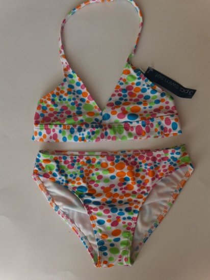New Girls Green Dog polka dot three piece swimsuit set top, bottom, cover up skirt size 16