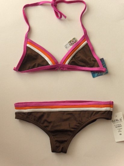 New Girls Speedo brown Apple Fixed bikini two piece swimsuit size 10