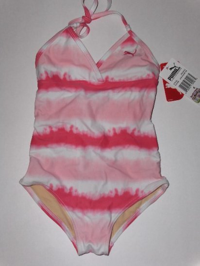 New Puma pink and white tie dye one piece swimsuit girls size 6