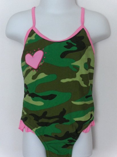 New Girls Green Dog Toddler 3T one piece camo swimsuit