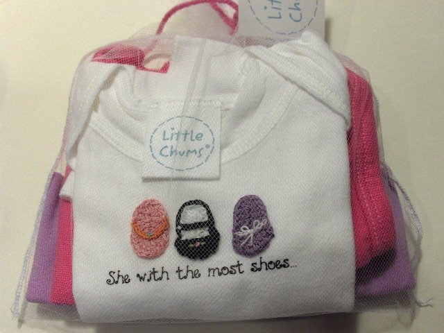 New Best of Chums Gift set "She with the most shoes" white tee three piece set baby girl 6 months
