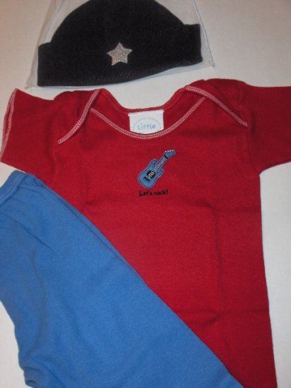 New Best of Chums "Let's Rock" red tee three piece set boys infant baby size 6 months
