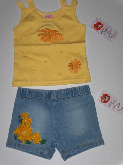 New Lipstik Sunflower tank jean short set toddler 4T girls