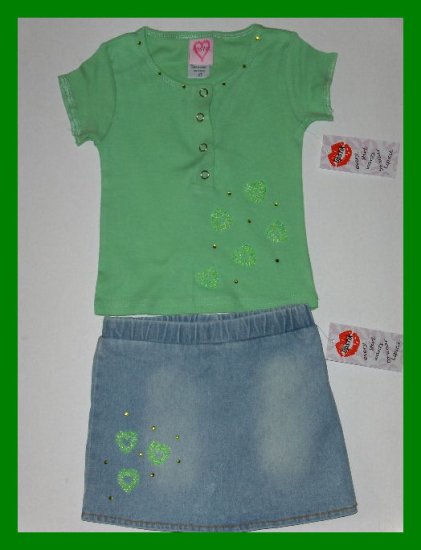 New Lipstik Green Beaded heart top jean skort toddler girls 4T