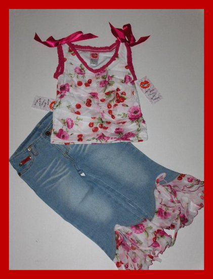 sale New Lipstik cherry floral tank jean flounce capri girls size 6