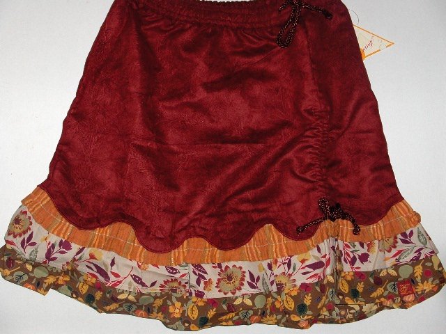 New Le fromage et L' orange rouched print russet skirt girls size 8