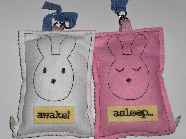 New Tree by Kerri Lee door knob sign white awake bunny pink asleep bunny