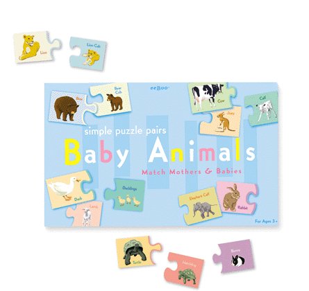 New eeBoo Baby Animals Puzzle Match Mothers &Babies ages 3+