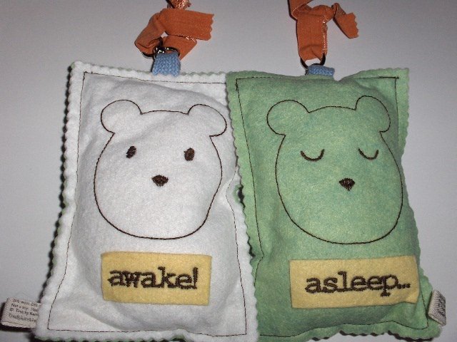 New Tree by Kerri Lee door knob sign white awake bear green asleep bear for baby
