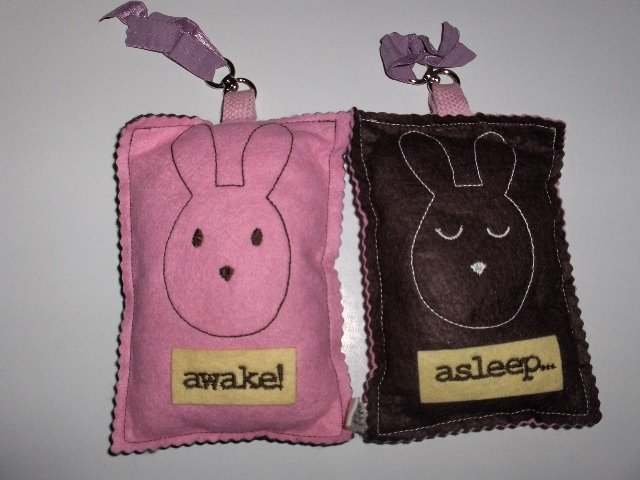 New Tree by Kerri Lee door knob sign pink awake bunny brown asleep bunny