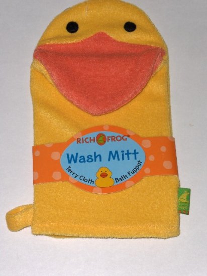 New Rich Frog Wash Mitt Terry Cloth Bath Puppet Yellow Duck