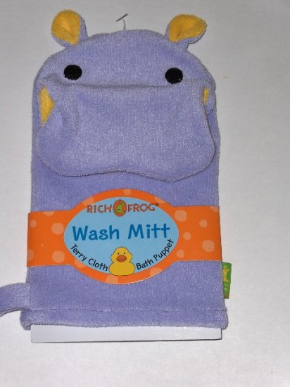 New Rich Frog Wash Mitt Terry Cloth Bath Puppet purple hippo