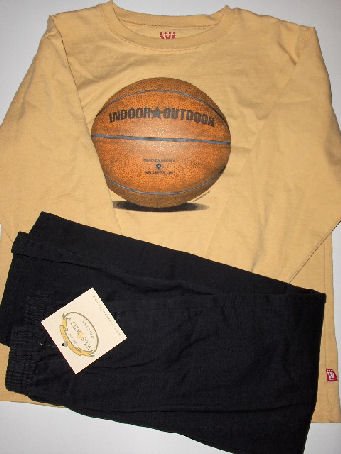 New Wes and Willy Yellow Basket Ball LS tee Black Pull On Pants size boys M