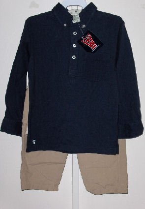 New Wes and Willy LS Navy Polo tee Khaki Cargo Pants Boys 4