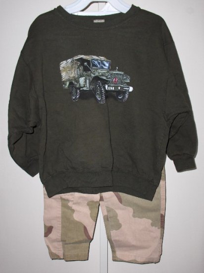 New Wes and Willy LS Moss Green American Born shirt Camo pants boys size 7