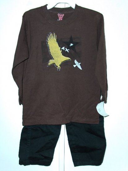 New Wes and Willy LS Bird shirt Black cargo pants boys size 5