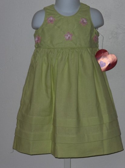 New Toddler girls Hartstrings Green linen and cotton jumper dress 2T