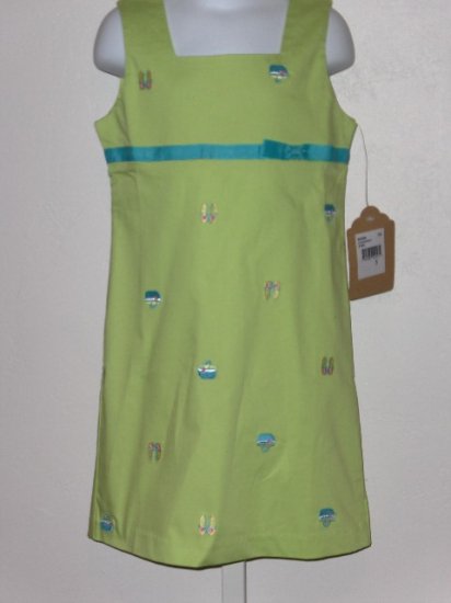New K.C. Parker by Hartstrings green flip flop basket sundress size girls 5