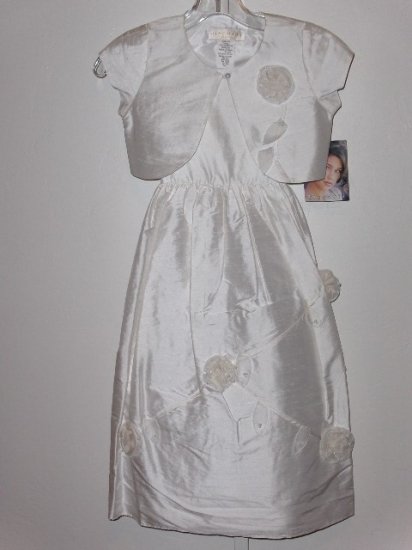 New Biscotti Collection white silk 1st communion dress with jacket girls size 7