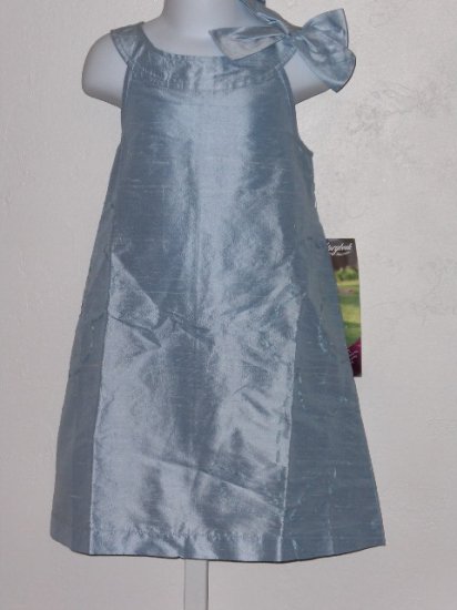 New Light Blue embroidered 100% silk dress girls size 6 wedding party