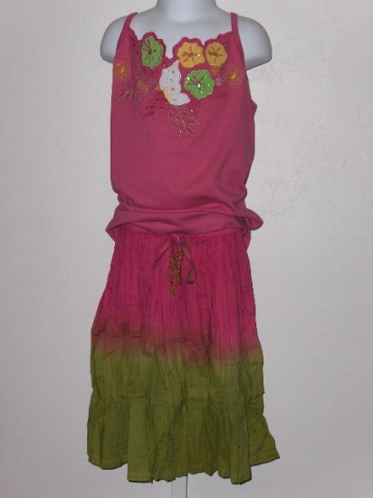 New Zyno Pink tank tie dye skirt set girls size 10 years