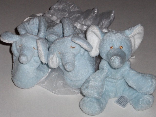 New Angel Dear by Fun Bath Blue Elephant bootie and plush set baby boy size 0-6 months