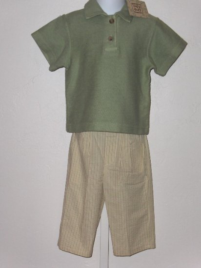 New Cozy Toes infant boys green top striped pants set all size 18 months Made in the USA