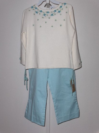 New K.C. Parker by Hartstrings Cream floral pullover sweater capri pants set girls size 10