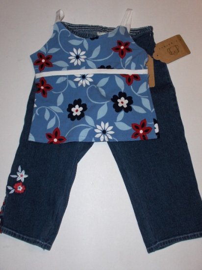 New K.C. Parker by Hartstrings blue floral tank denim capri pants girls size 6