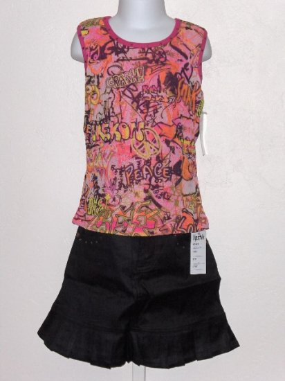 New Lipstik Graffitti tank black skirt set girls size 7