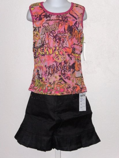 New Lipstik Graffitti tank black skirt set girls size 10