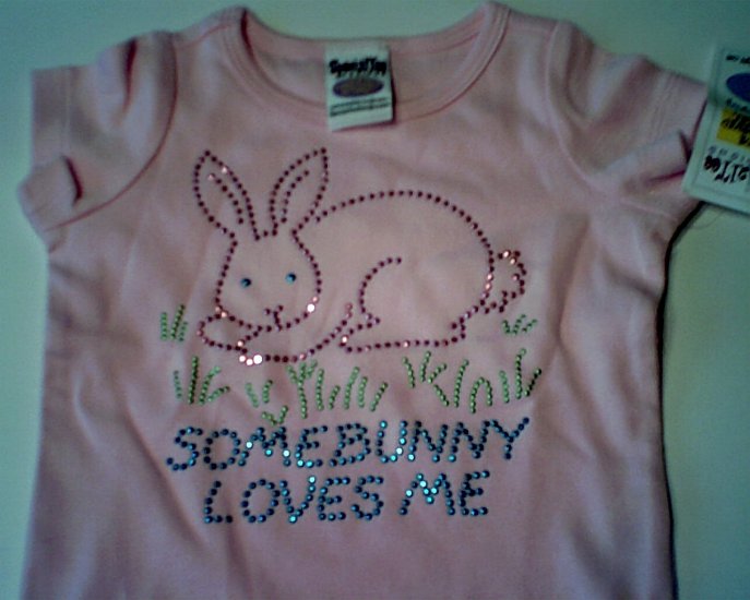 Pink Somebunny Loves Me Tee by SpecialTee Designs girls size L 12