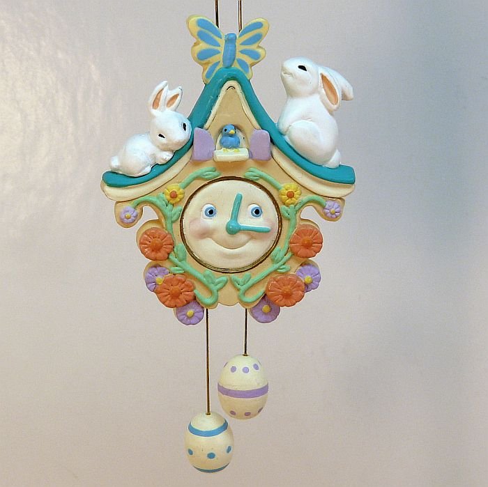 Hallmark Time for Easter ornament 1993 cuckoo clock with bunnies