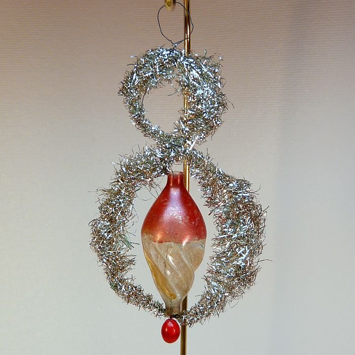 antique tinsel Christmas ornament hand blown glass