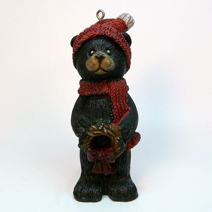 Black Bear Christmas ornament with wreath