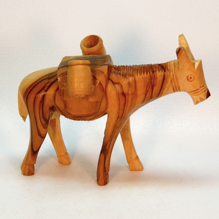 Vintage olive wood donkey carving figurine 4 inches high Nativity