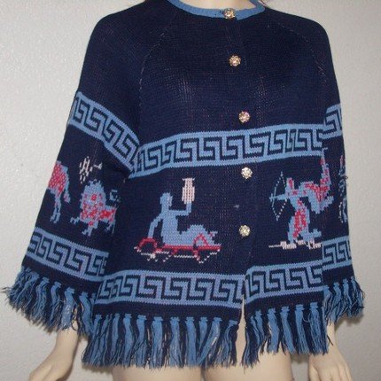 Vintage Astrology Zodiac Hippie Fringe Cardigan Sweater