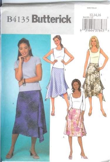 Butterick B4135 Sewing Pattern Misses Skirt Size 12,14,16