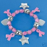 Beaded Pink Ribbon Breast Cancer Charm Bracelet