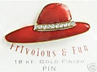 18 Kt. Gold Finish Red Hat Society Pin w/Crystal Band