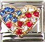 Beautiful Rhinestone Patriotic Heart Italian Charm