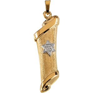 14k Yellow Gold Mezuzah & Star in White Gold