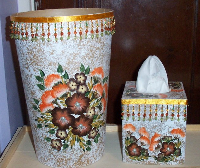Brown & Orange Flowered Bath Set
