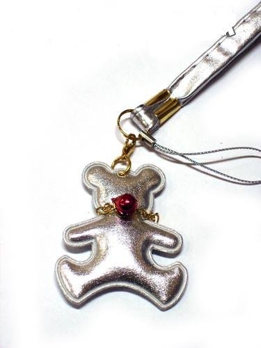 Silver Teddy Bear with Heart Cell Phone Chain