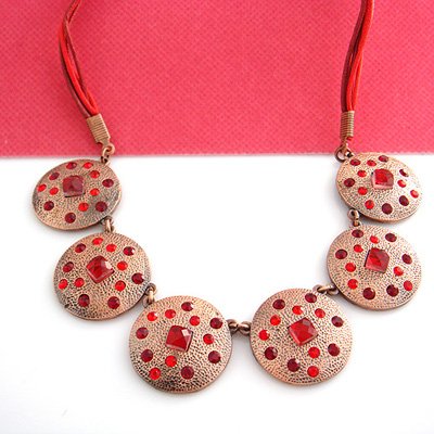 Red Crystal on Pink Plate Necklace