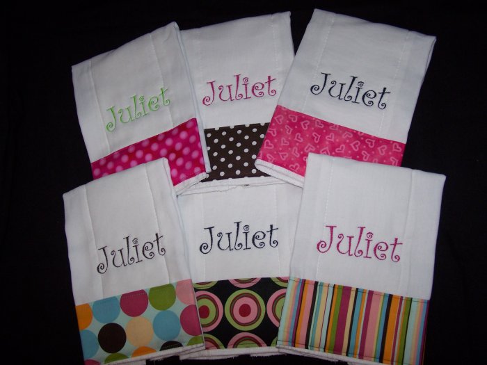 Set of 6 Monogrammed Personalized Burp Cloth Baby Gift