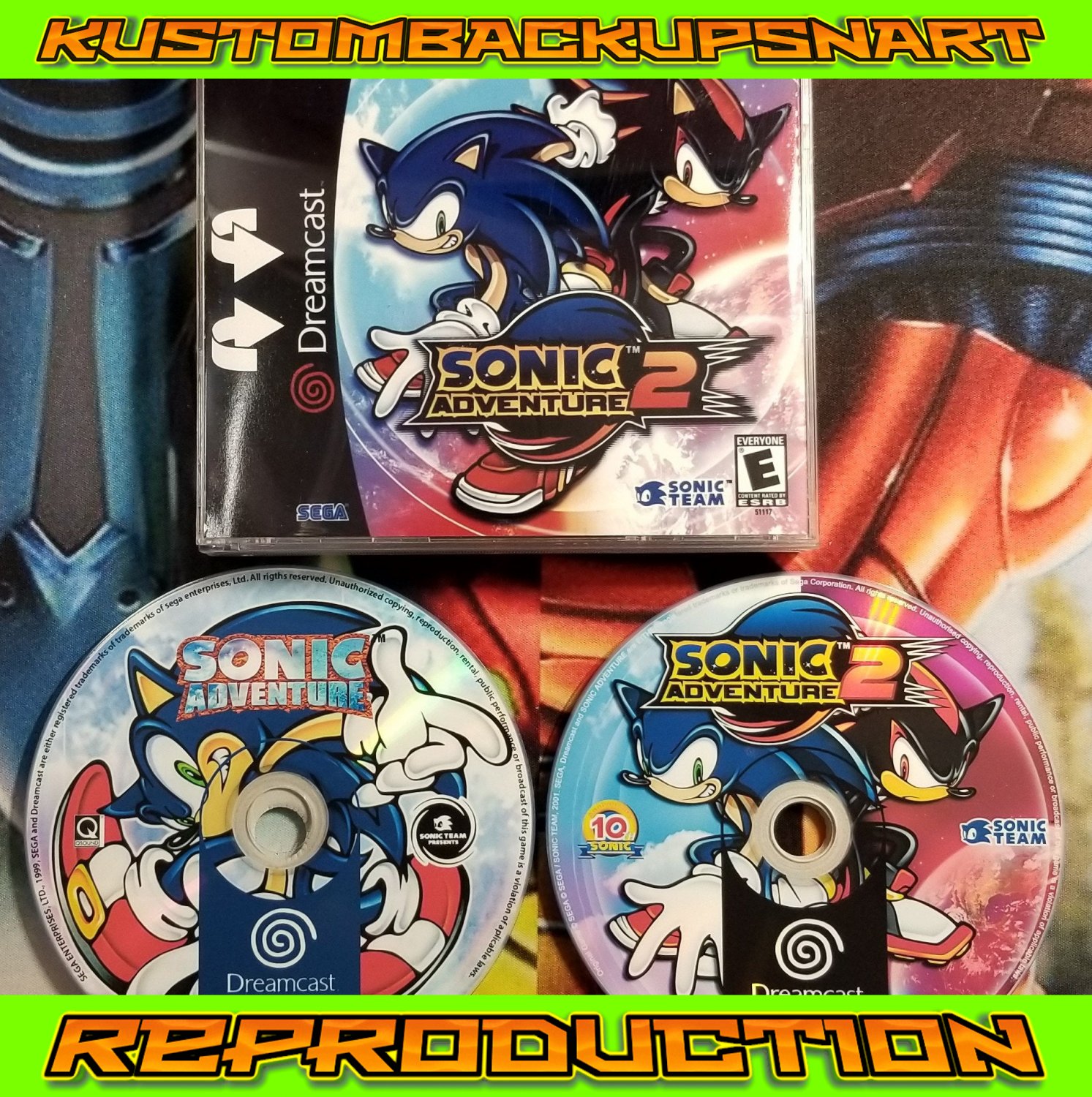 Sonic Adventure Custom Reproduction Case And Art Disc For Sega