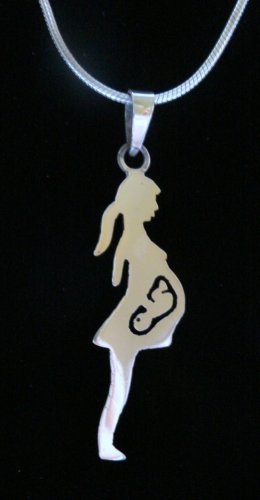 Pregnant Lady Woman Baby Sterling Silver Pendant Necklace Jewelry Doula Midwife OB Gift N147